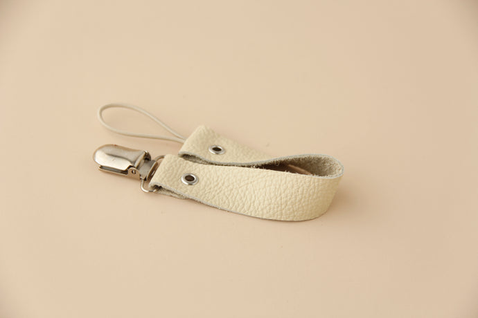 Leather Pacifier Holder - Ivory